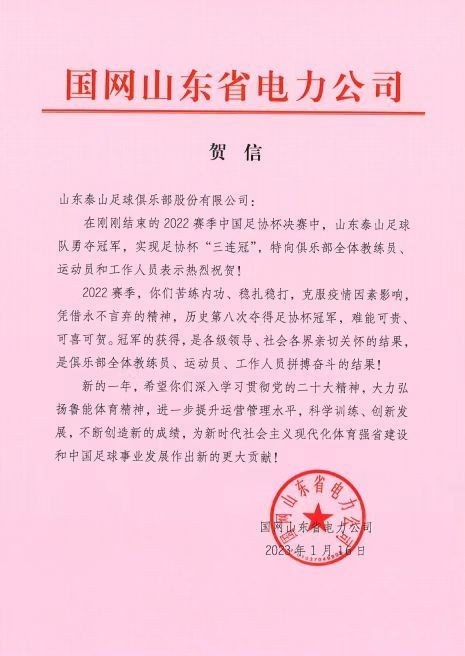 电力公司喜悦分享泰山队足协杯第三次夺冠