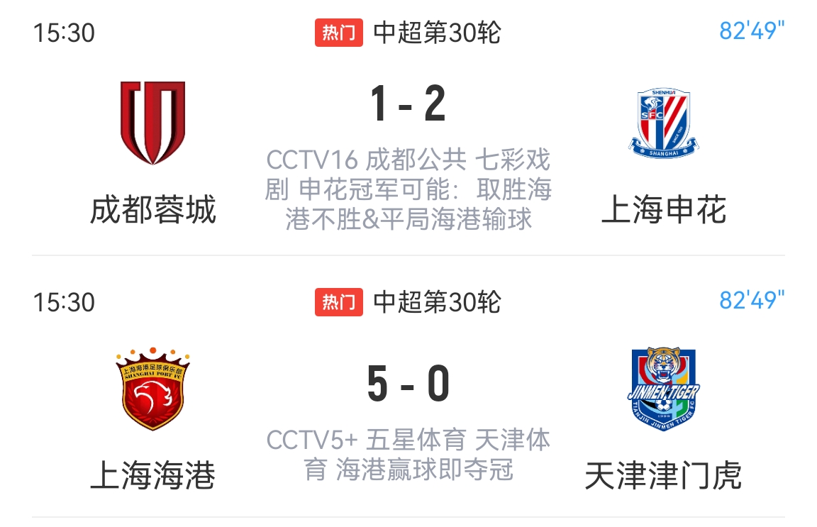 中超关键战役：海港能否夺冠就在此役